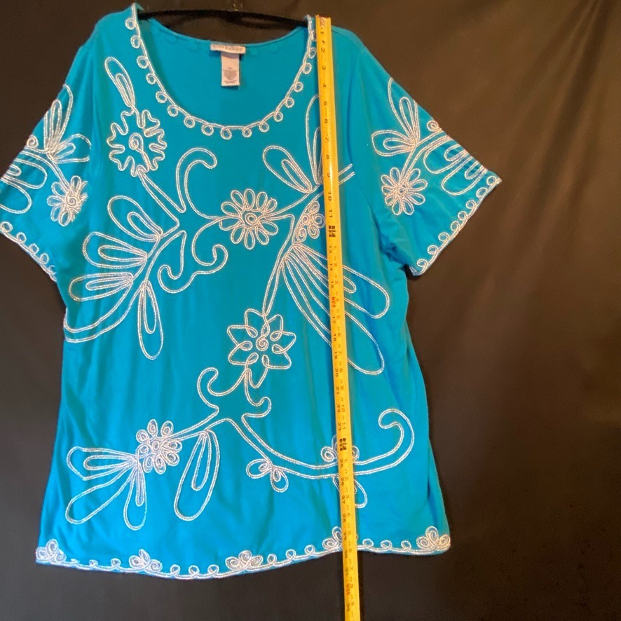 Maggie Barnes For Catherines Tunic Teal With Rope Embroidery Accents Size 0X