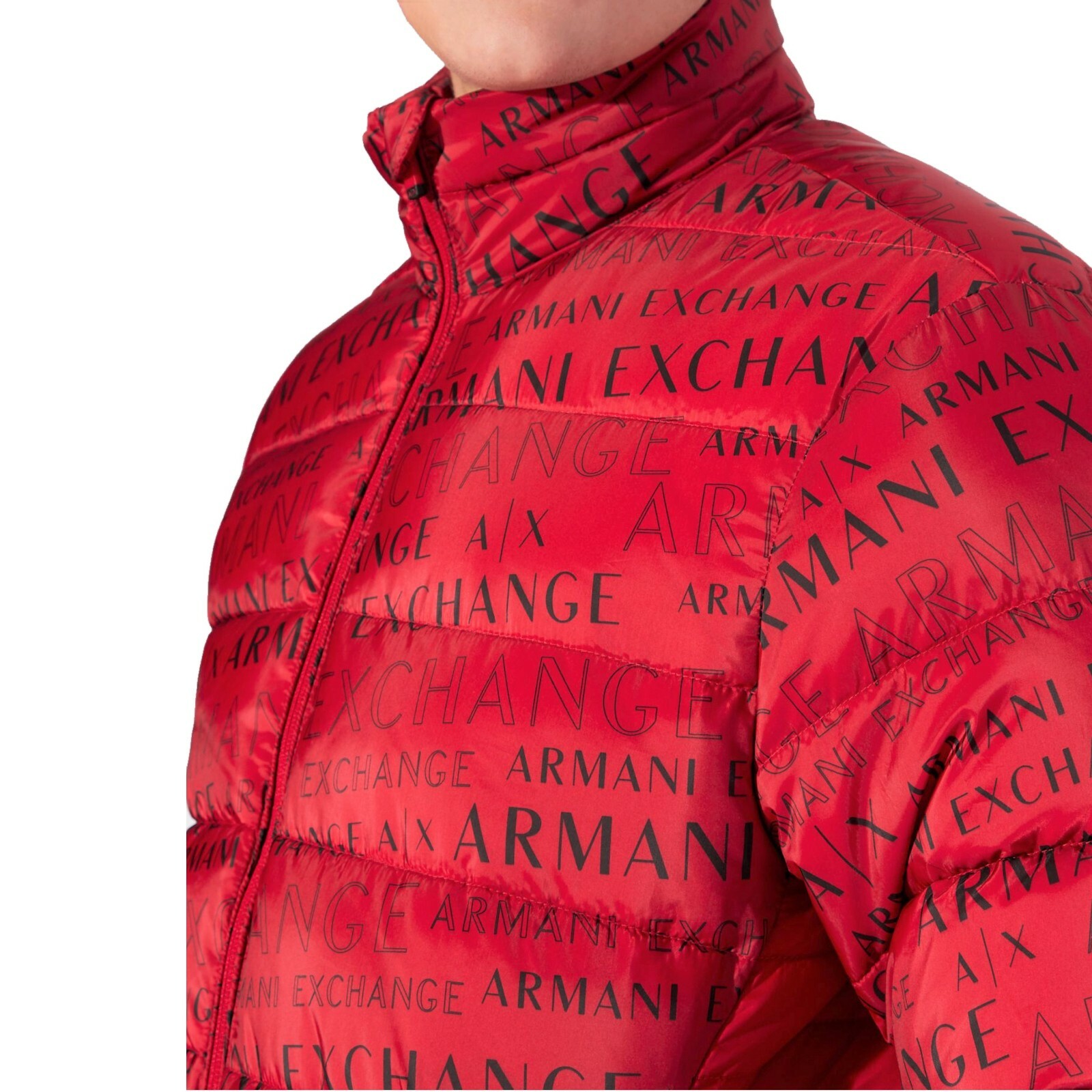 NWT : A|X ARMANI EXCHANGE Mens Logo Print Quilted Puffer Jacket : RED : S – XXL