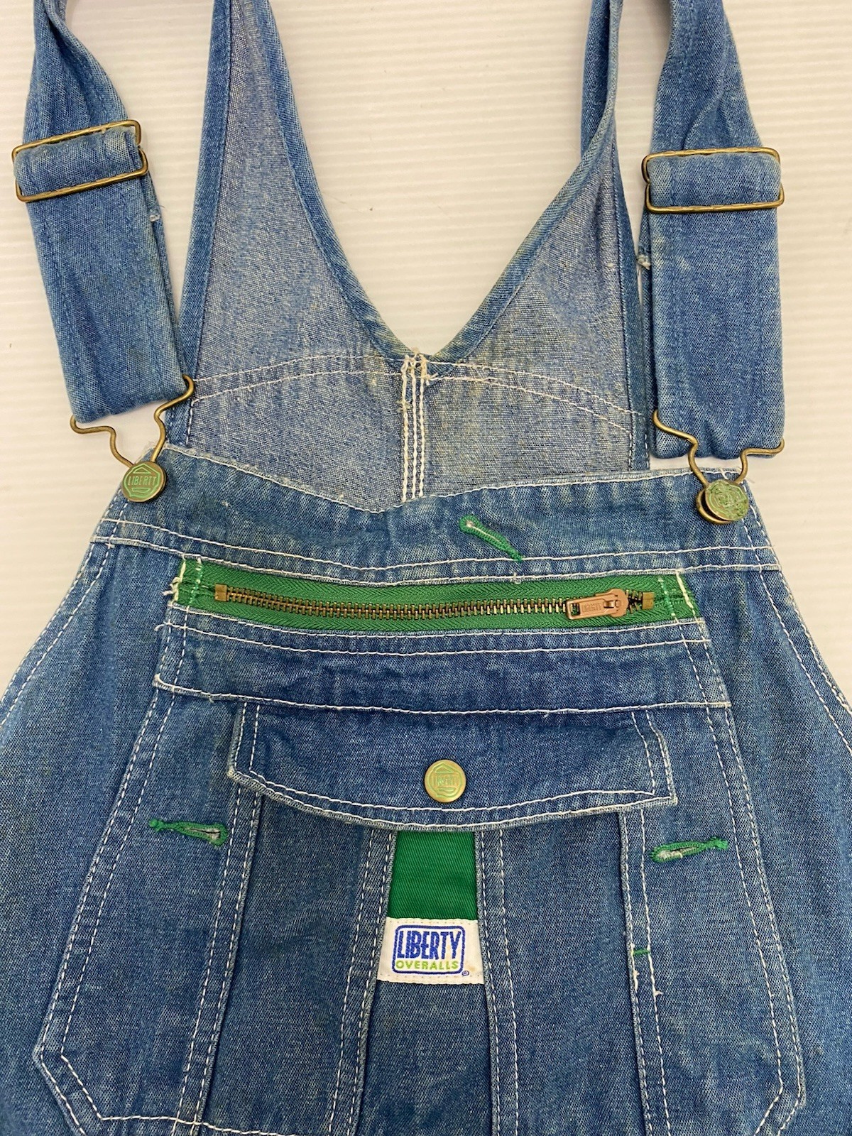 LIBERTY Denim Bib Overalls Men’s Sz 38×30 Carpenter 6-Pocket Zipper-Pouch