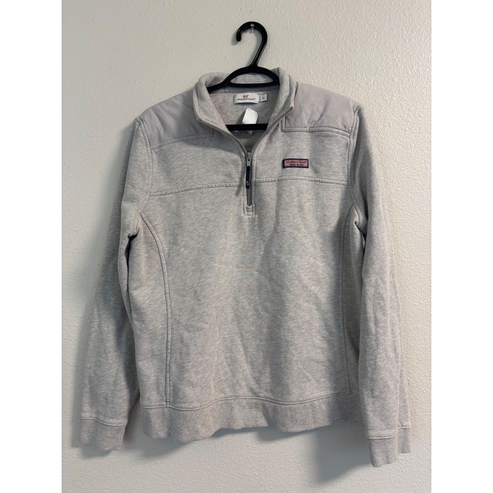 Vineyard Vines Womens XL Gray Quarter Zip Pullover Canvas Shoulder Patch Sweater