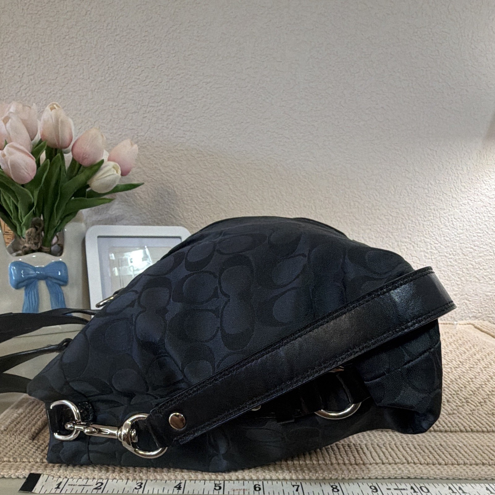 Coach Black Logo Satchel Top Handle Detachable Crossbody Zip Snap Inner Pockets