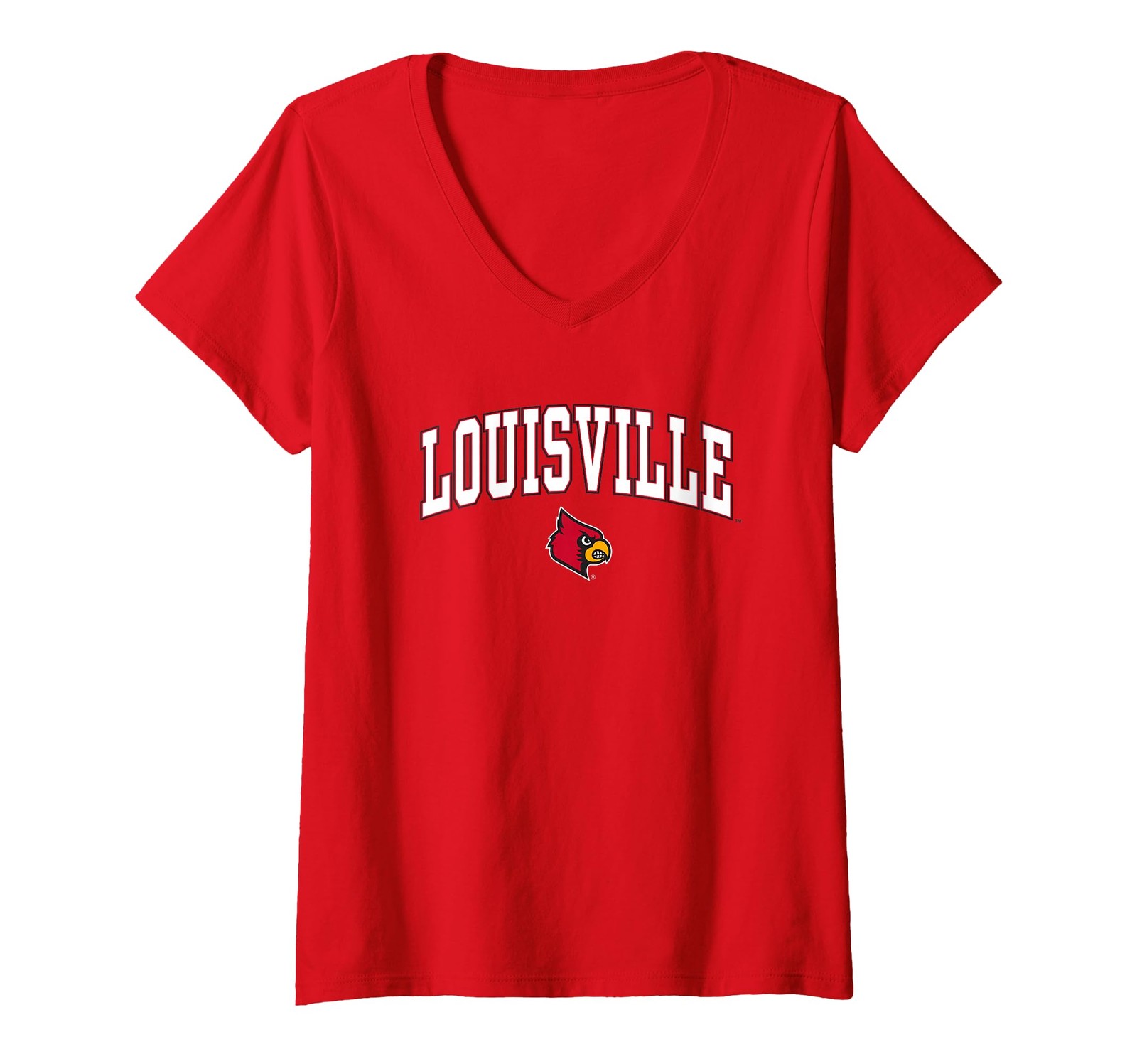 Elite Authentics Womens Louisville Cardinals Womens Arch Over Red V-Neck T-Shirt