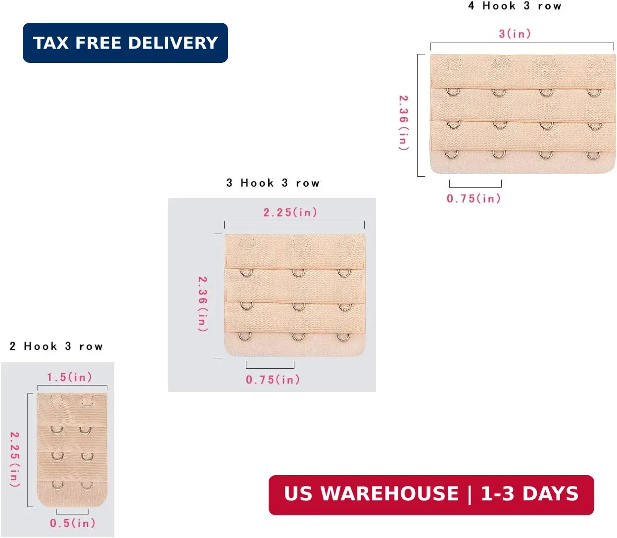 HAALII Women Bra Extender, Bra Extender 2&3&4 Hook 3 Row Band Multi Size Lady’s