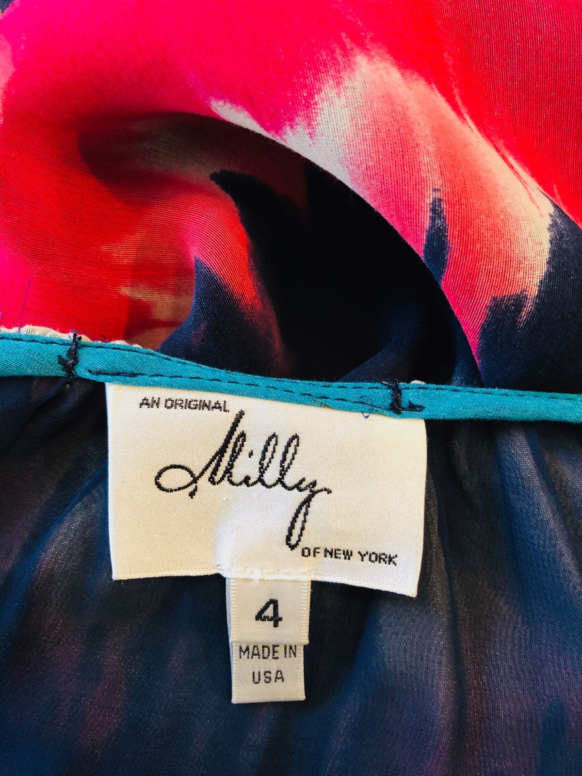 Milly Tie Dye Silk Dress 4 S Red Blue Green White Pink Orange