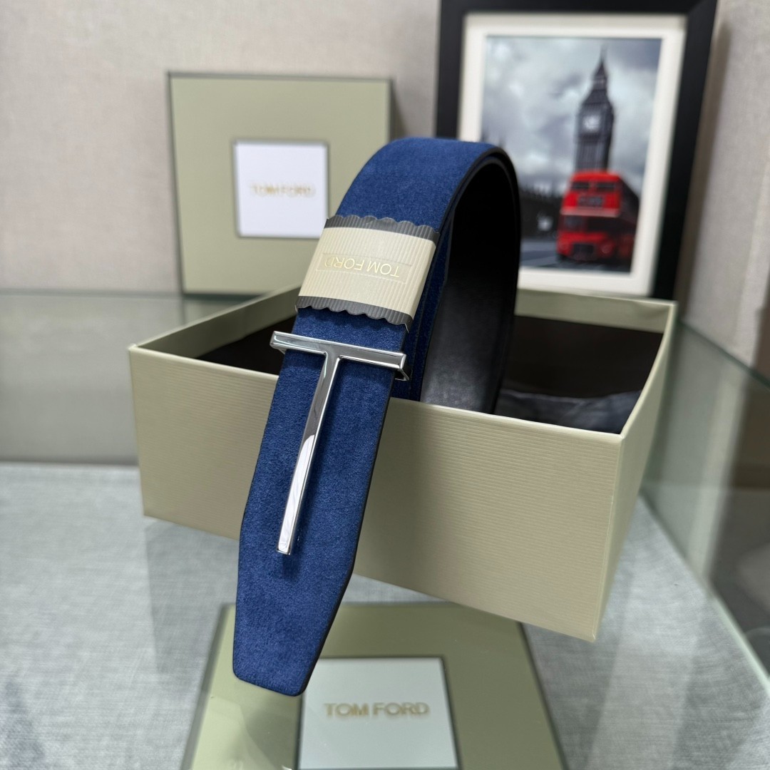 Authentic Tom Ford Reversible Leather T-Buckle Belt Luxury Designer Fashion