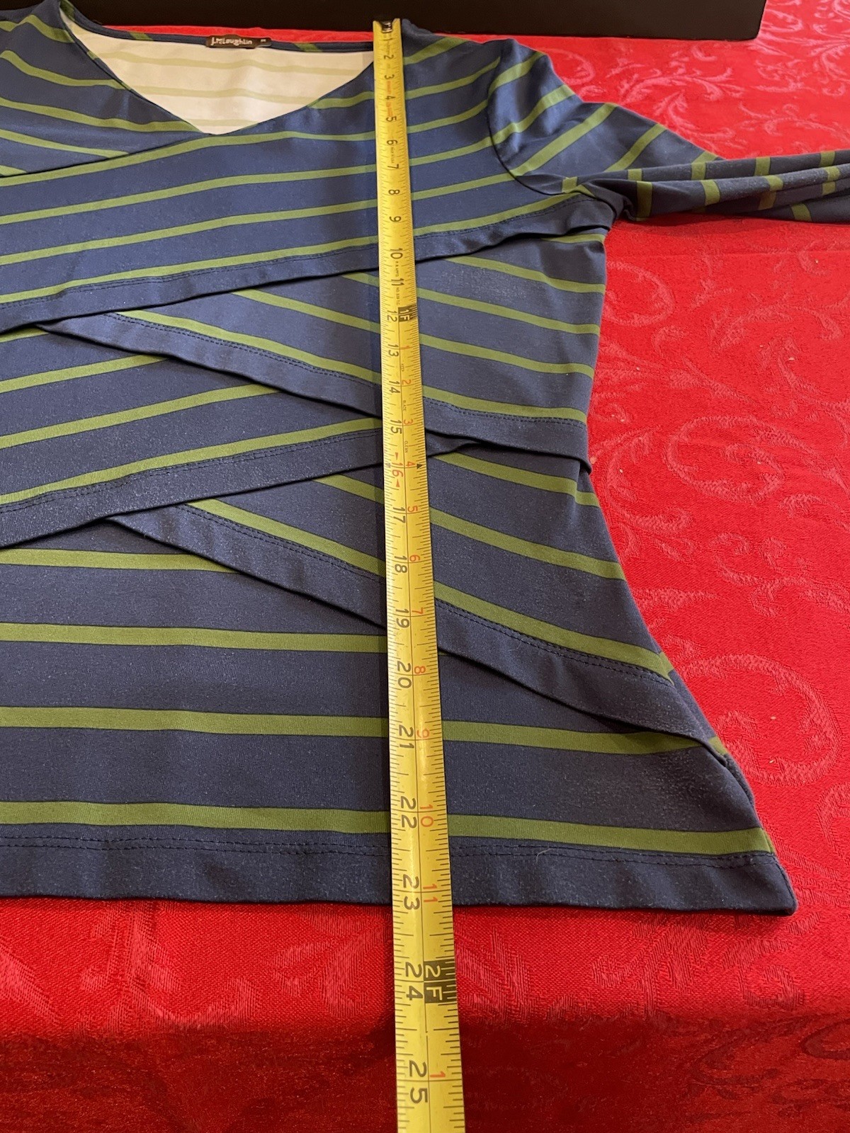J. McLaughlin Blue w Green Stripes Catalina Cloth Layers In Front Sz Med 3/4 Sle