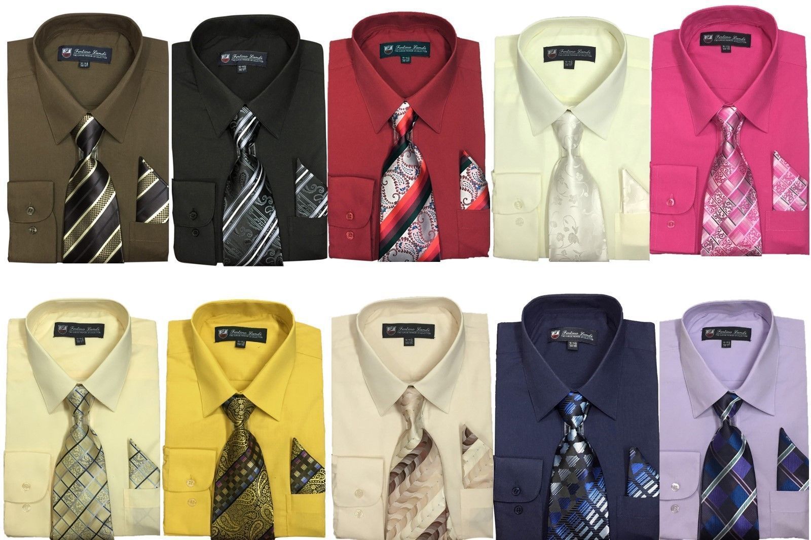 New Men’s Cotton Blend Dress Shirt with Tie and Handkerchief 22 colors 21