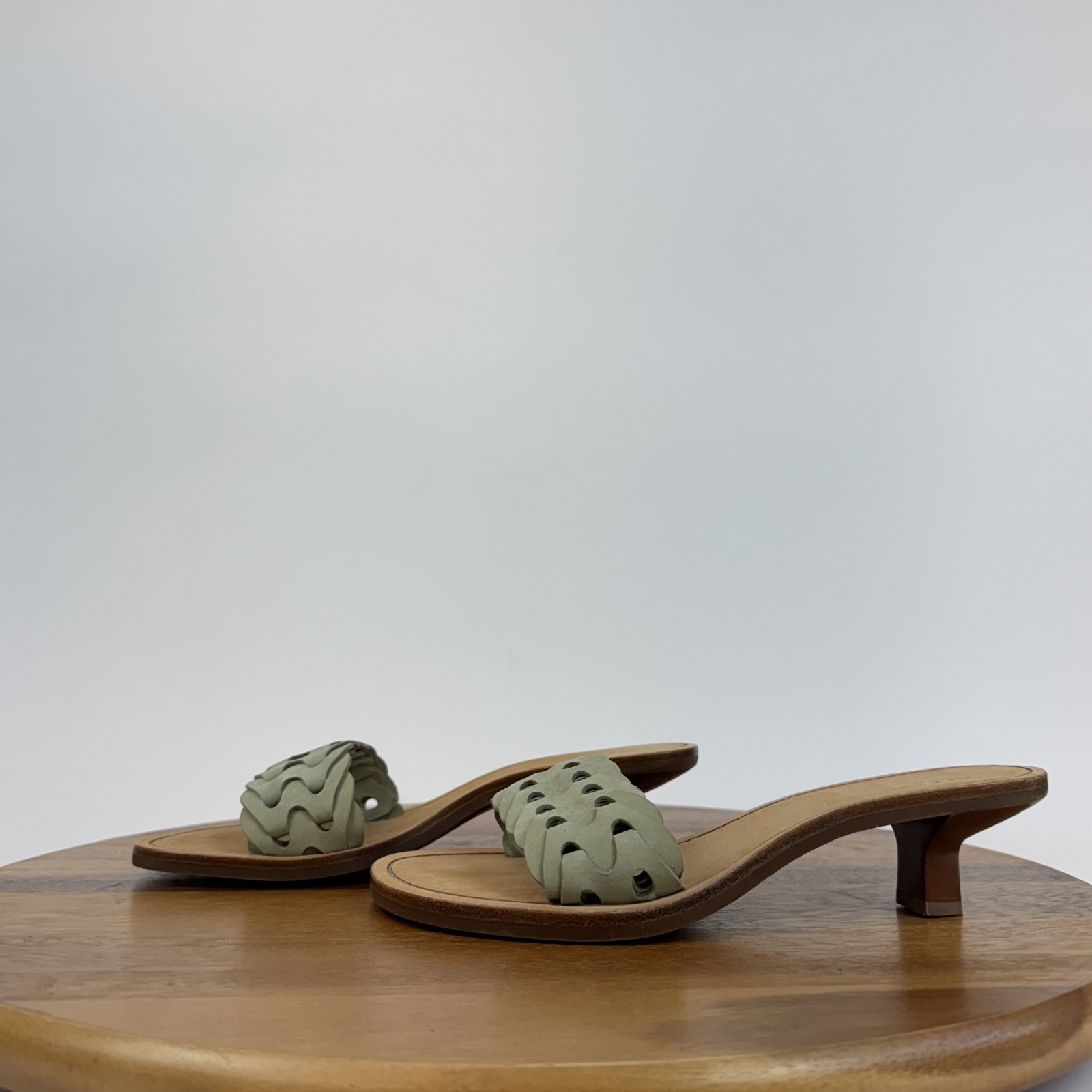 New Womens Rag & Bone Melrose Open Toed Mint Leather Kitten Heel Sandals Size 6