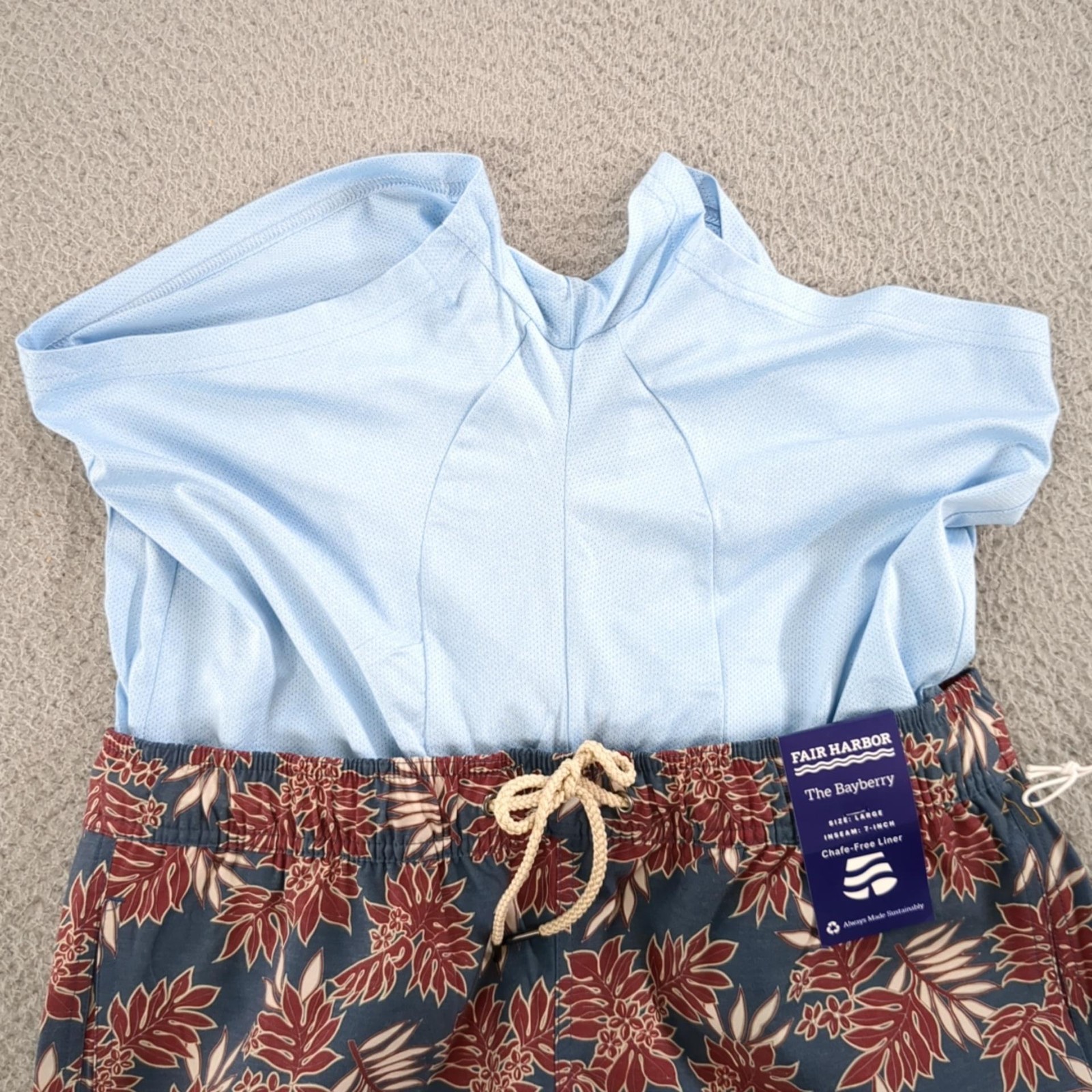 Fair Harbor Shorts Mens Large Blue Bayberry 7 Inch Swim Trunks Lined Drawstring