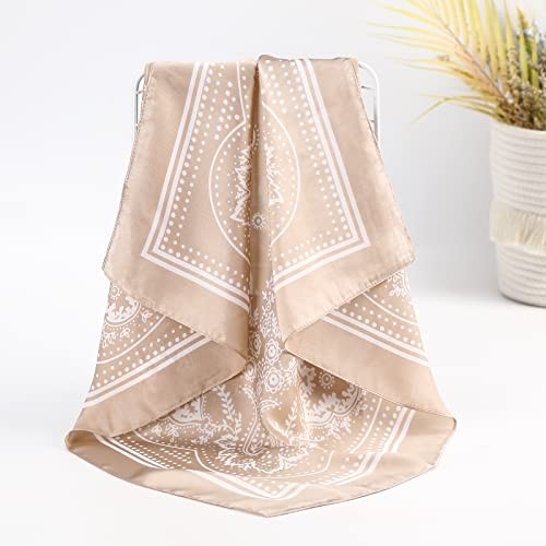 27 Inches Silk Feeling Square Head Scarf – 4 Pcs Black+camel+light Green+brown