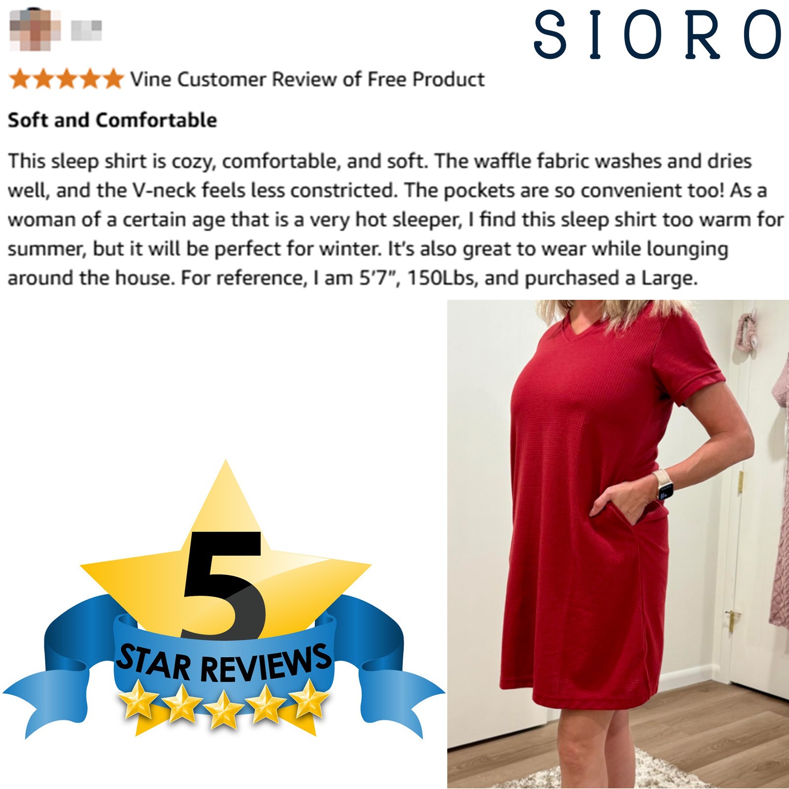 SIORO Women Short Sleeve Nightgowns Comfy Sleepshirt Sleepwear Waffle Loungewear