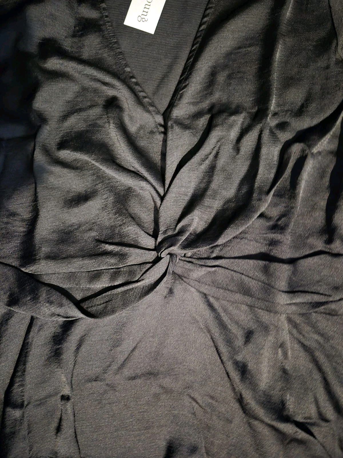 Bishop + Young Pebbled Satin Front Twist Karlie Shirt Grayish Black Sz 1X NWT