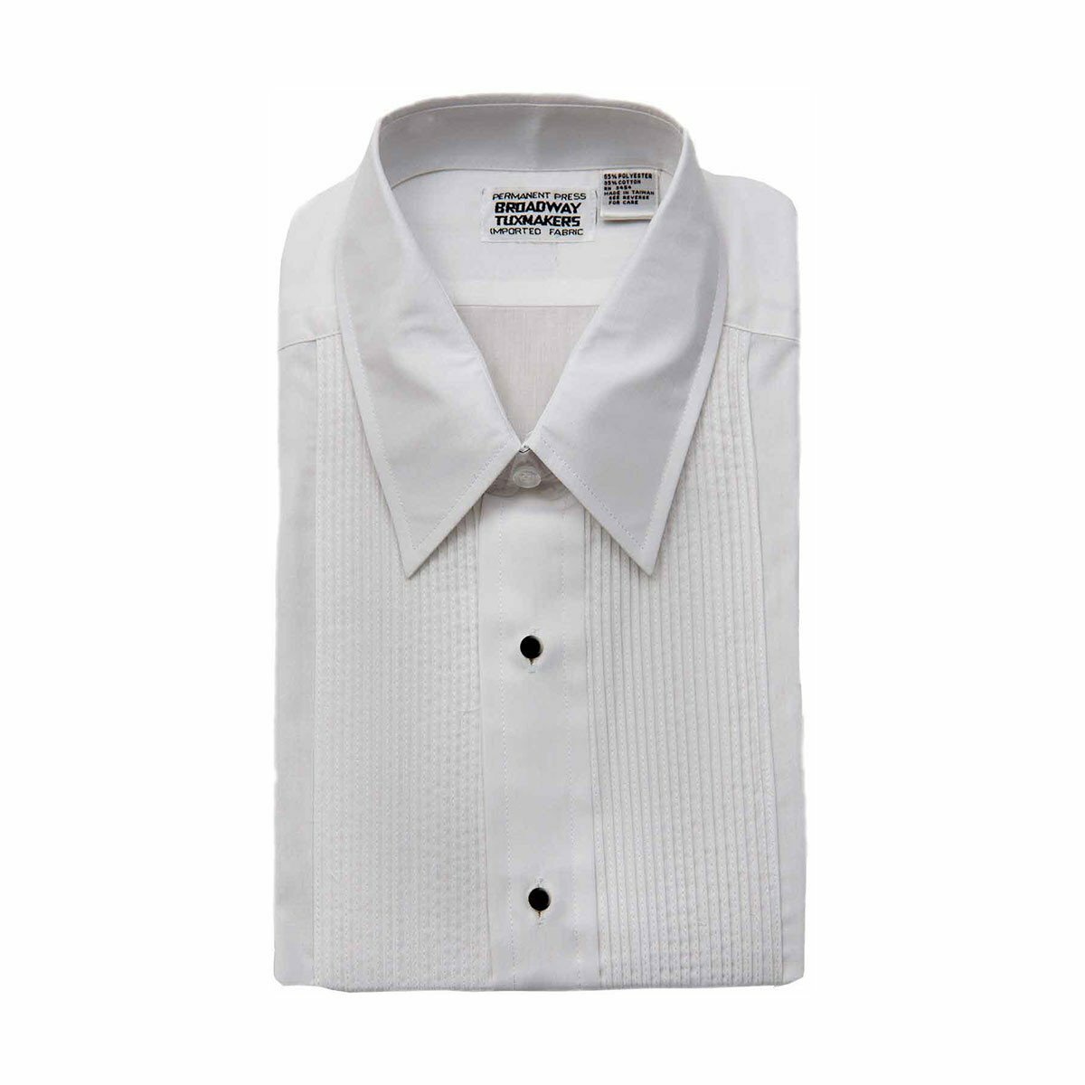 Mens White Tuxedo Shirt, Lay Down Collar & 1/8″ Pleats