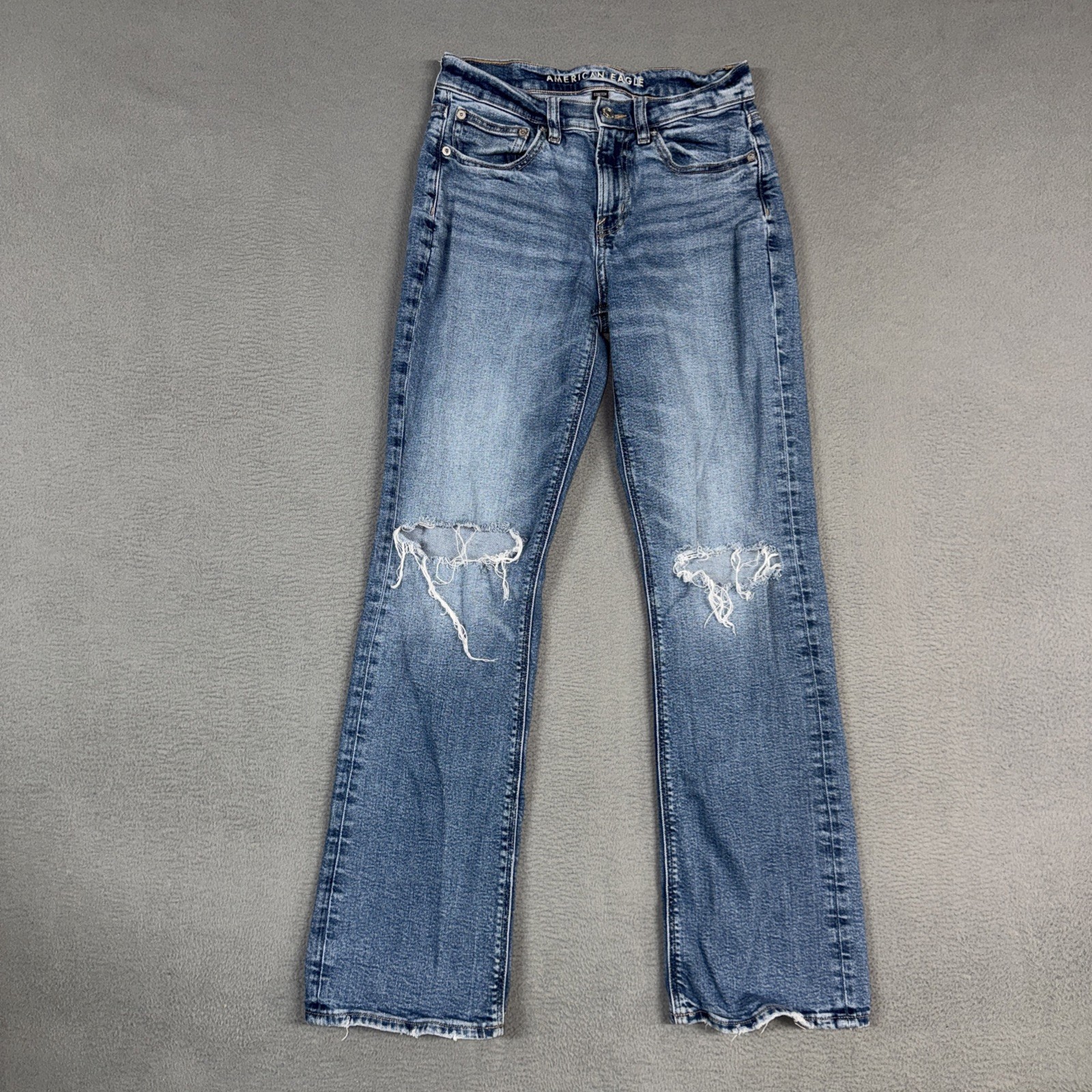 American Eagle Jeans Womens 2 Blue 90’s Bootcut Distressed Denim Cotton Blend