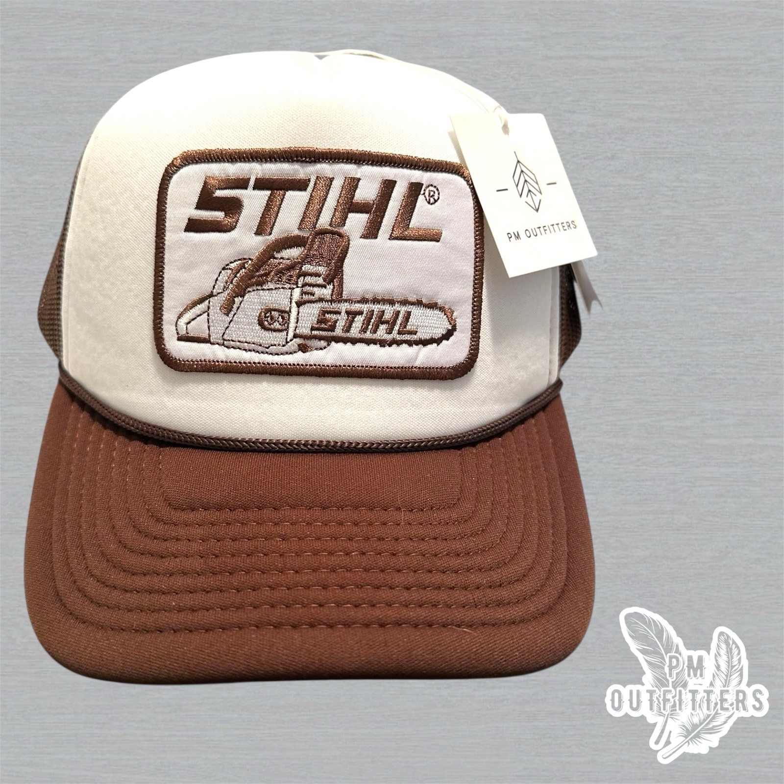 Retro Vintage Stihl Chainsaw Embroidered Patch on Decky Foam Front Rope Trucker