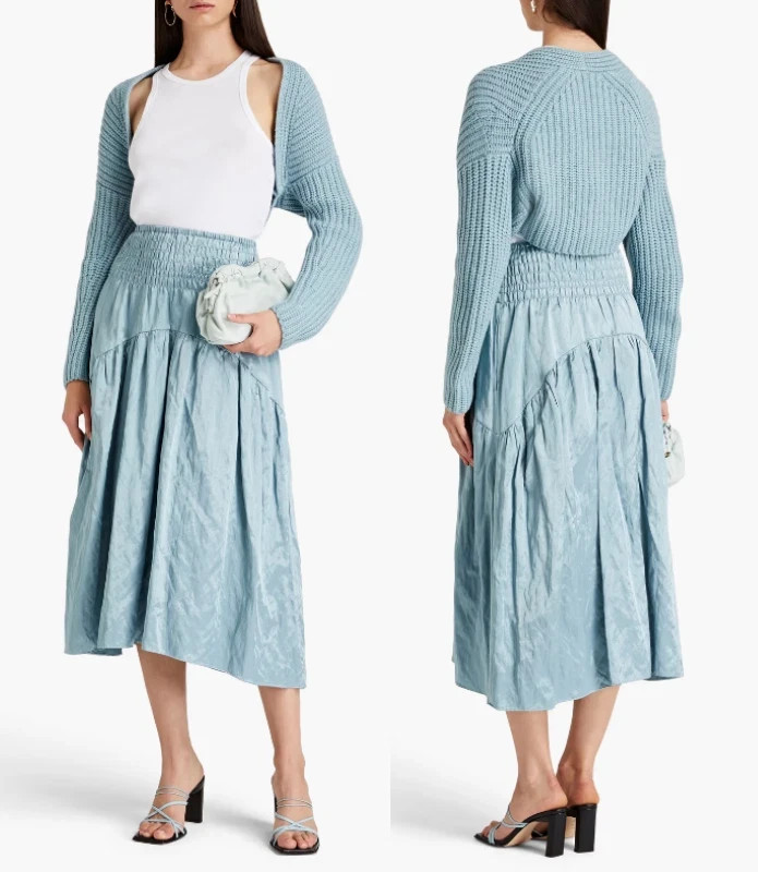 VINCE Lofty Rib Bolero Shrug Cardigan in Pale Blue Wool Cashmere Crop M/L – NWT