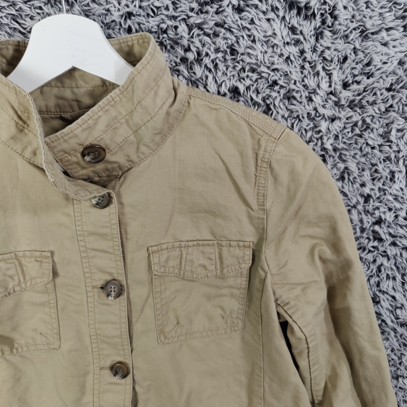 Talbots Khaki Utility Linen Lyocell Jacket Women Small Button Long Sleeve Safari