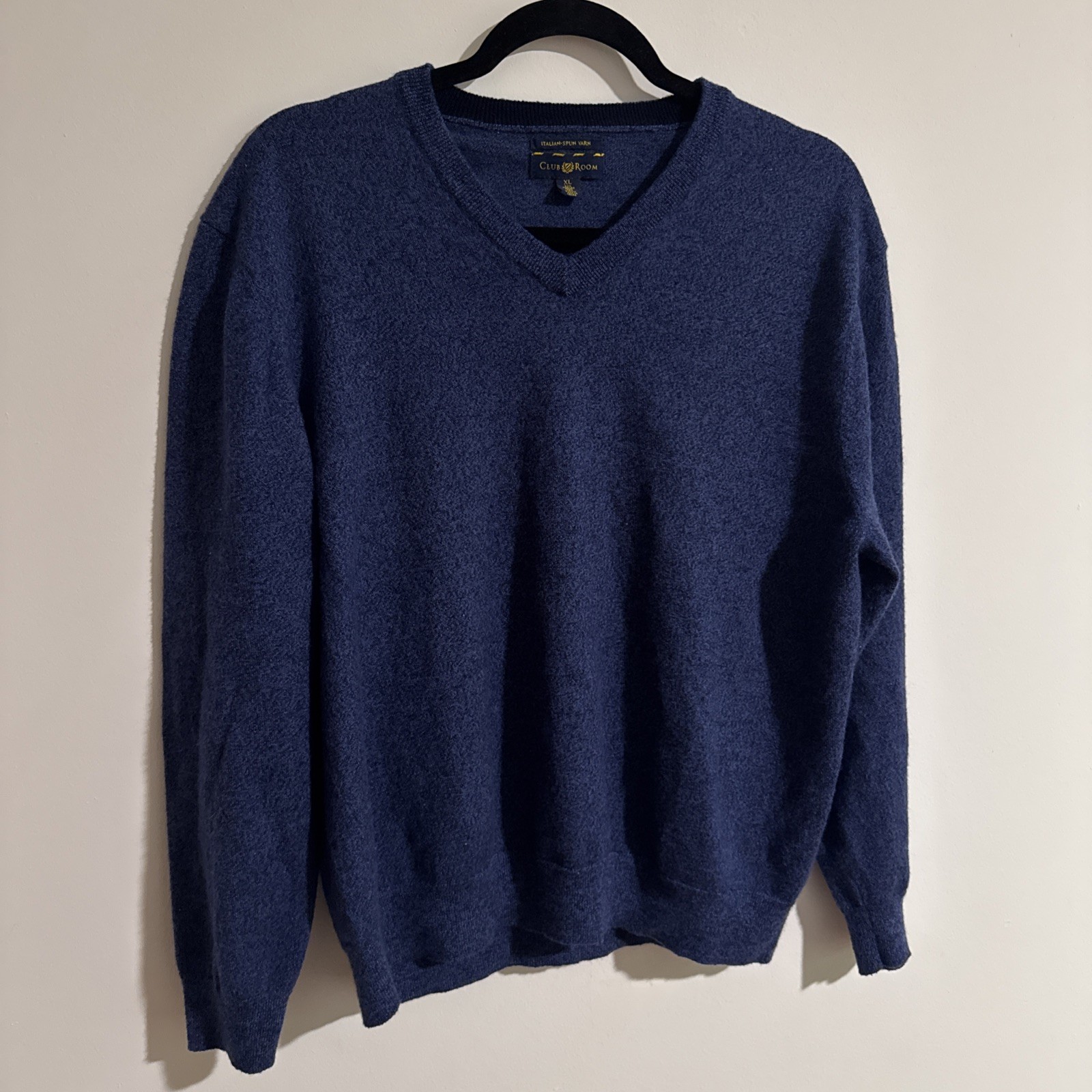 Club Room Sweater Mens XL Navy Blue Merino Wool Blend Crew Neck Minimalist