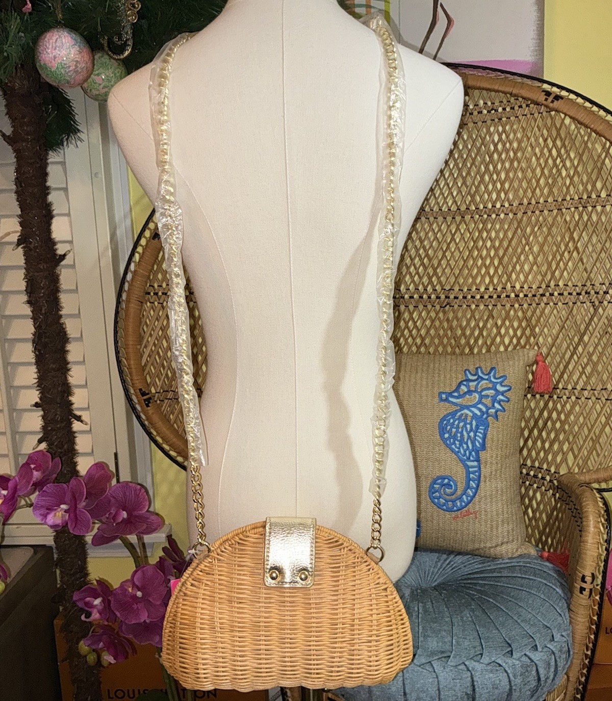 Lilly Pulitzer NWT Redford Wicker Crossbody Bag Natural