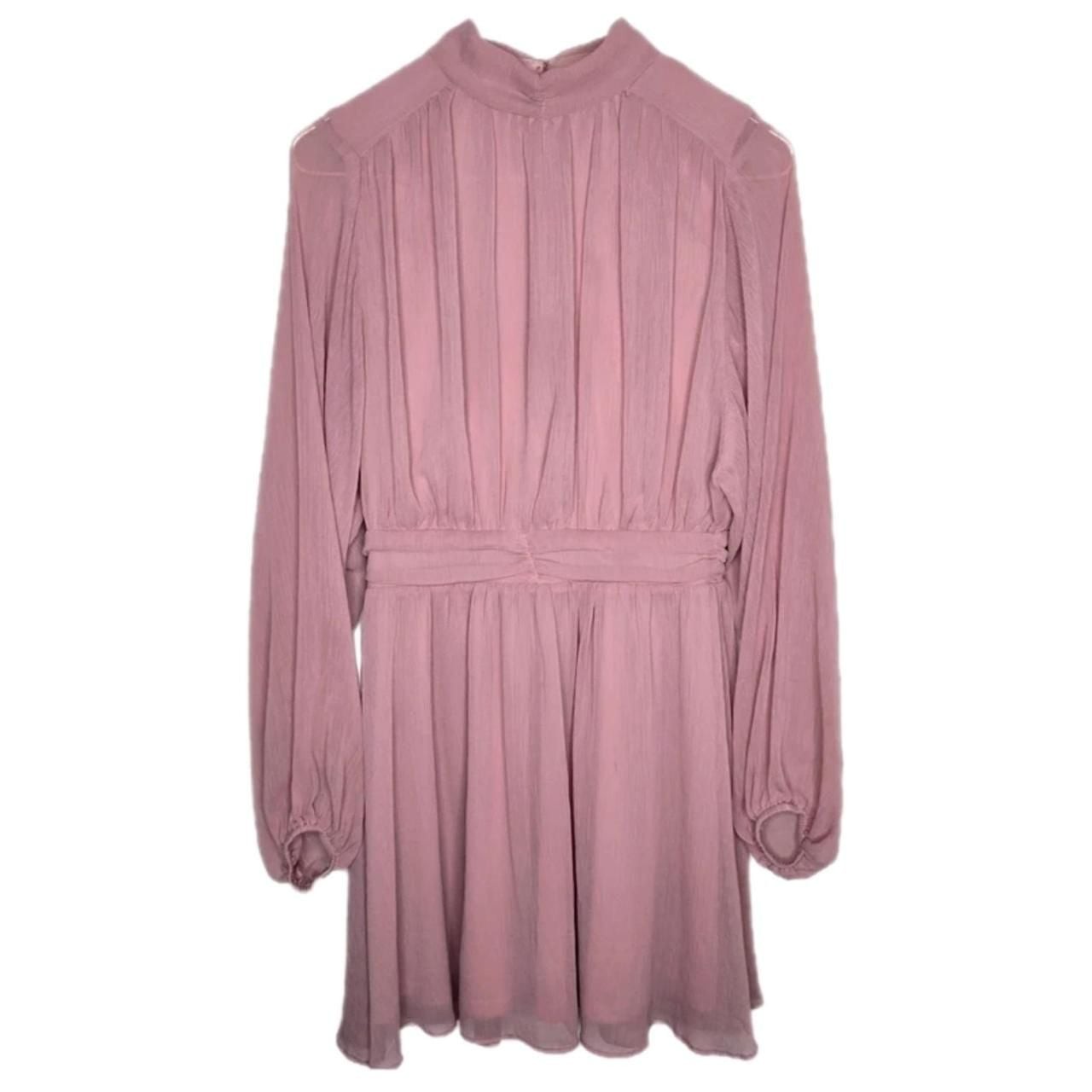 A. CALIN by flying tomato Dusty Pink Pleated Chiffon Balloon Sleeve Mini Dress
