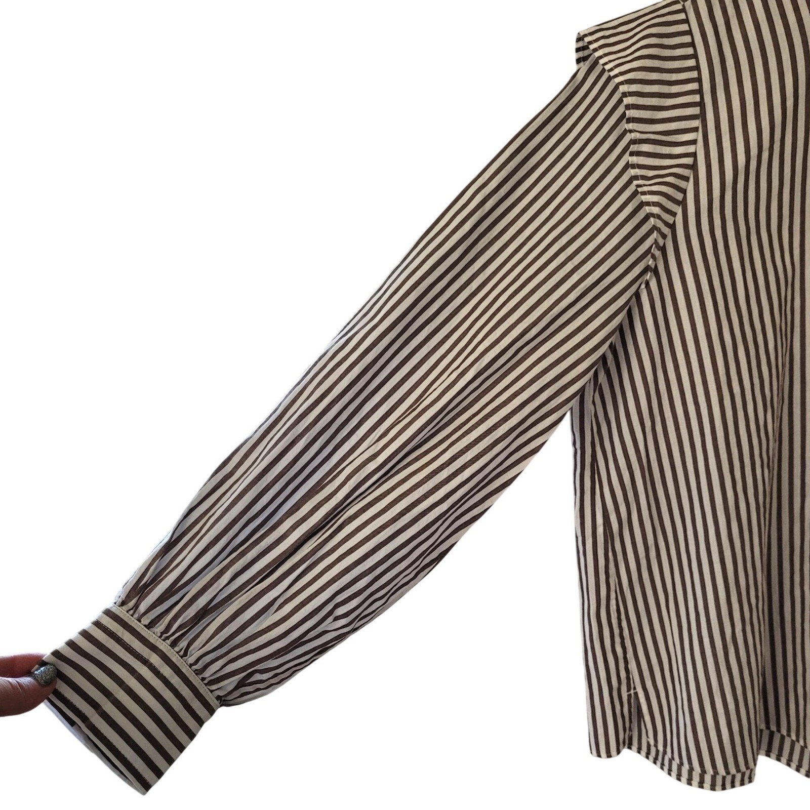Everlane The Wing Shoulder Mockneck Top Womens Size 6 Pecan White Stripe NWT