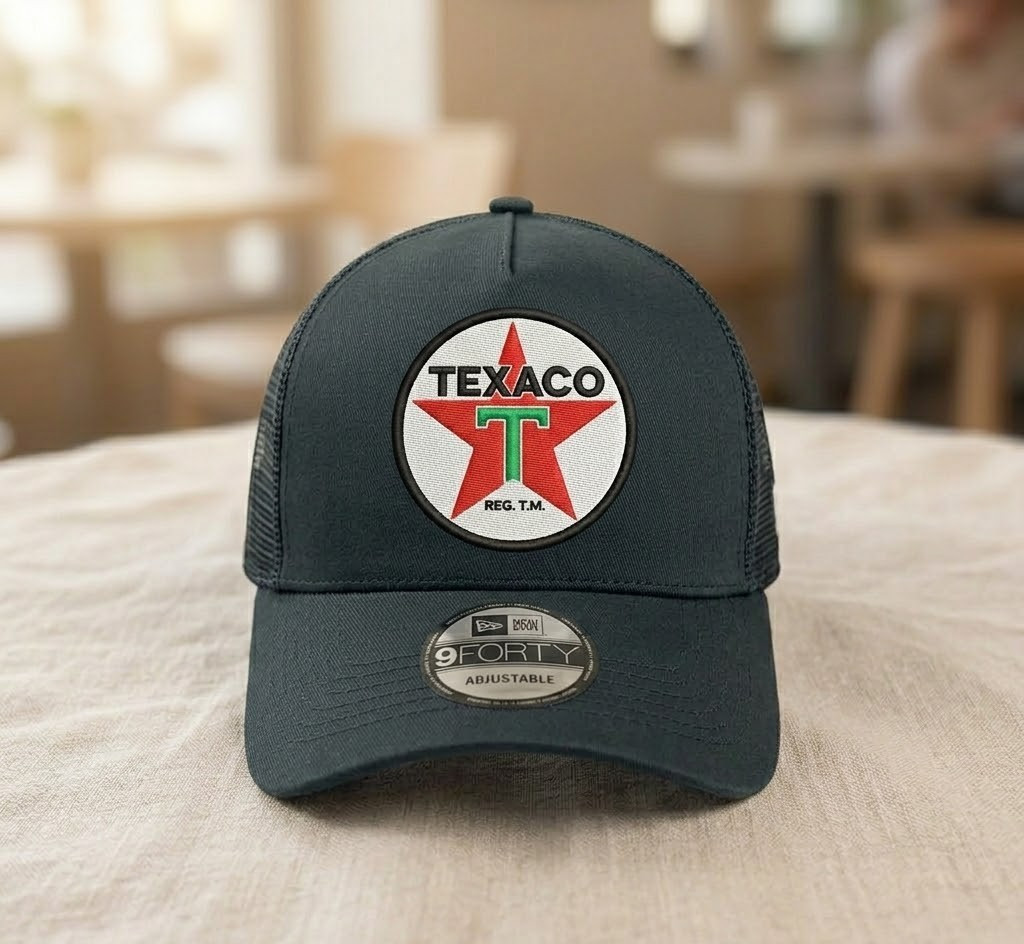 Trucker Hat Vintage Texaco Gasoline Logo Black Mesh Adjustable Cap