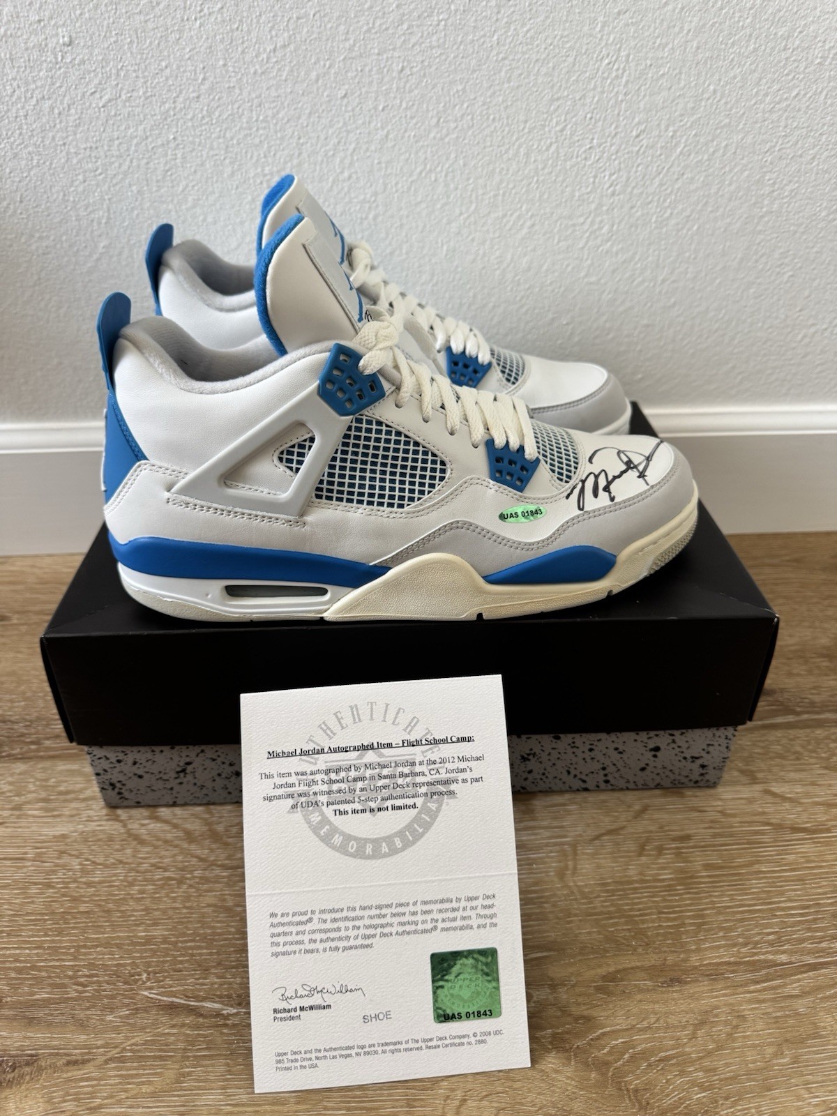 Air Jordan 4 Retro Military Blue 2012 Signed by Michael Jordan UDA certificate