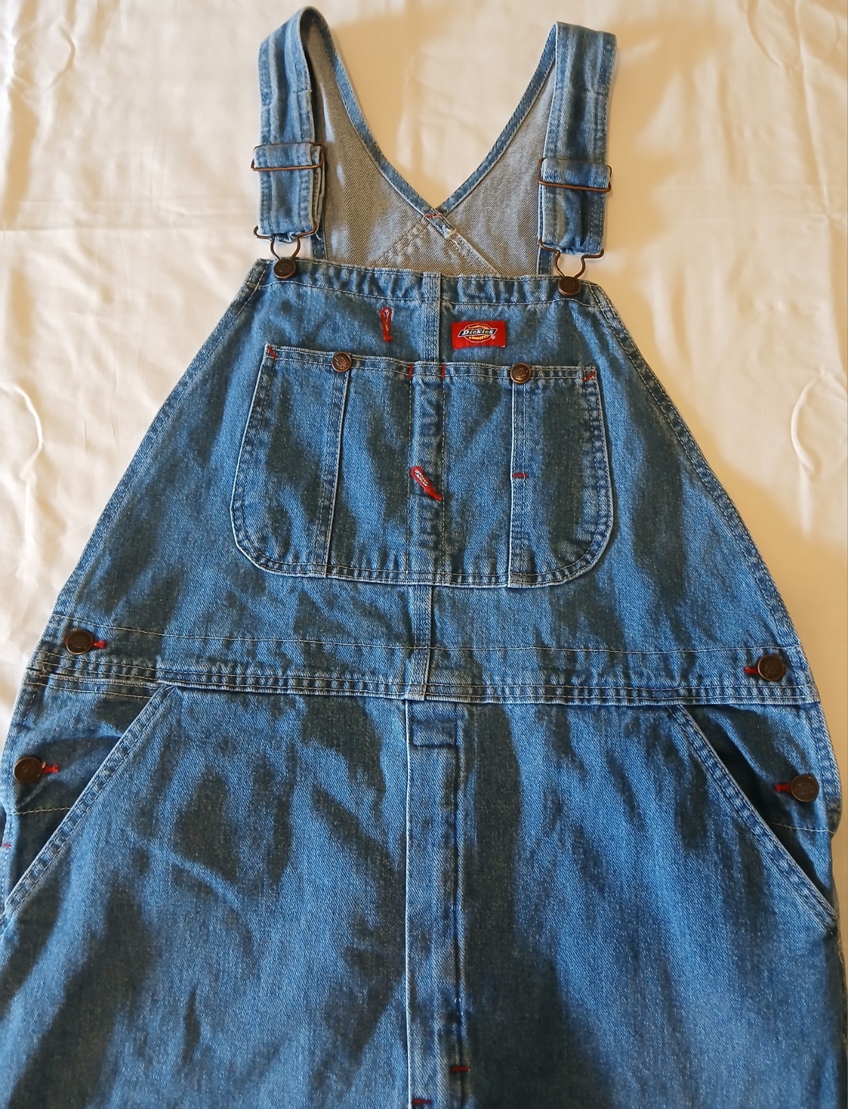 Dickies Overalls 34 X 30 Coveralls Bib Blue Cotton Denim Carpenter Farm Work EUC