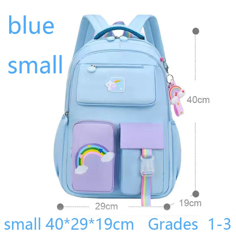 High Class Girls Backpack Macaron Color Block Rainbow Zipper Teen School Bag