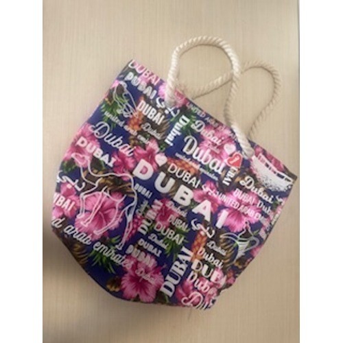 Souvenir Beach Tote Bag Dubai United Arab Emirates Rope Handles Floral Print