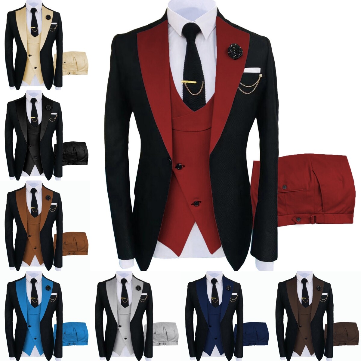 Mens 3 Pcs Suit Groomsmen Formal Wedding Prom Party Tuxedo Suit 42r 44r 46r 48r