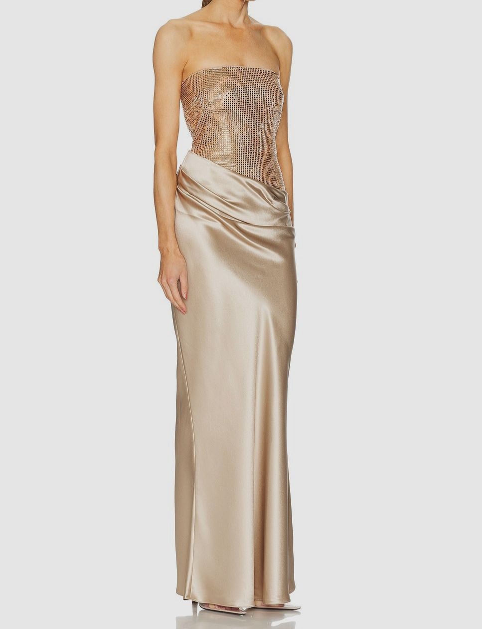 Retrofete Women’s Gold Alexandra Strapless Sequin Draped Gown Dress Sz S