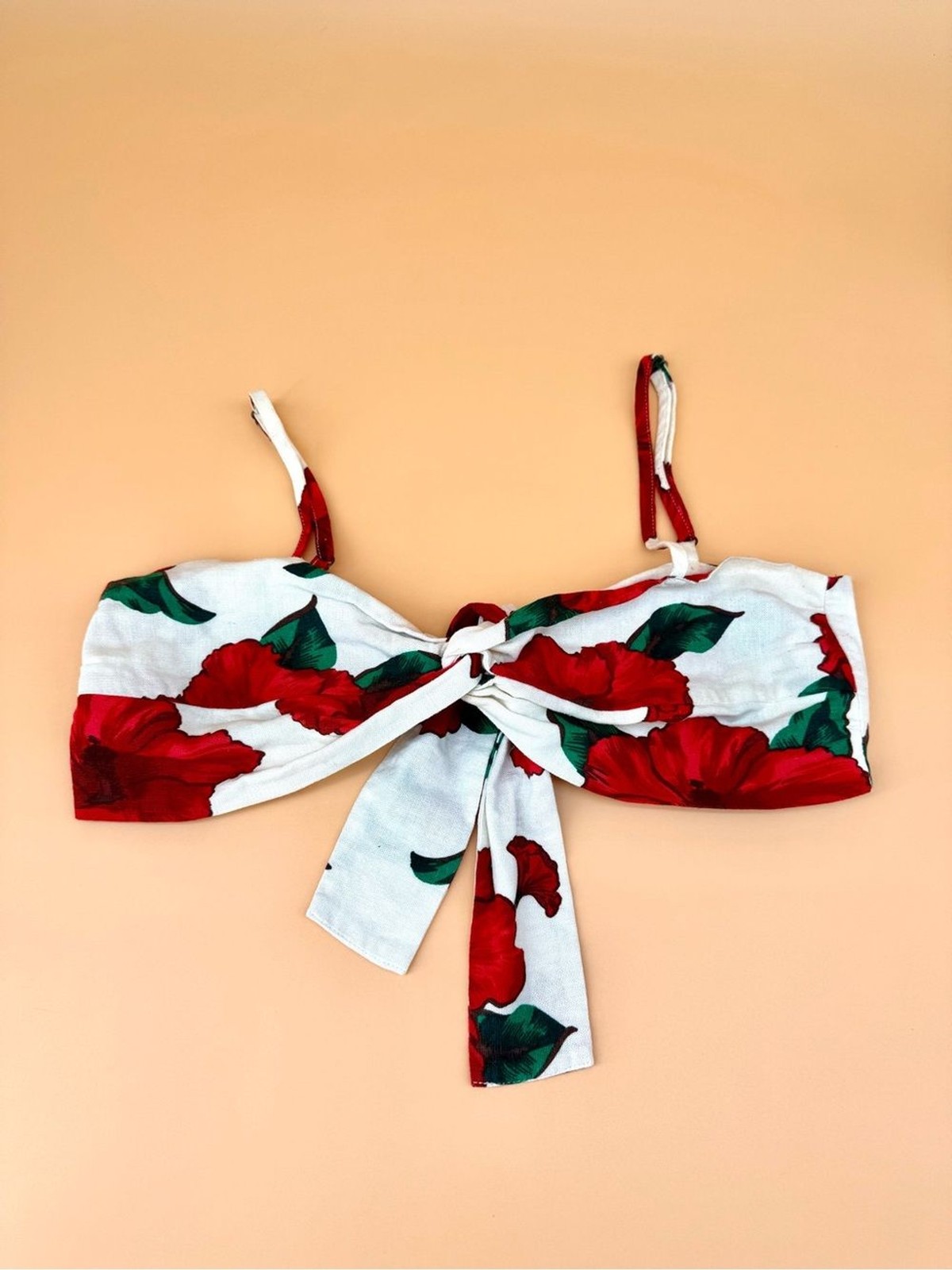 Farm Rio Floral Tie-Back Bandeau Top – Red & White Linen Blend