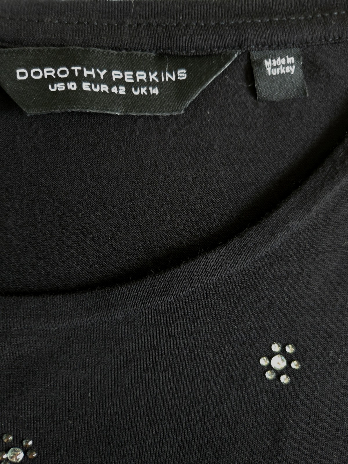 Dorothy Perkins Women Black Top with Daisy Rhinestones embellishments US 10/M