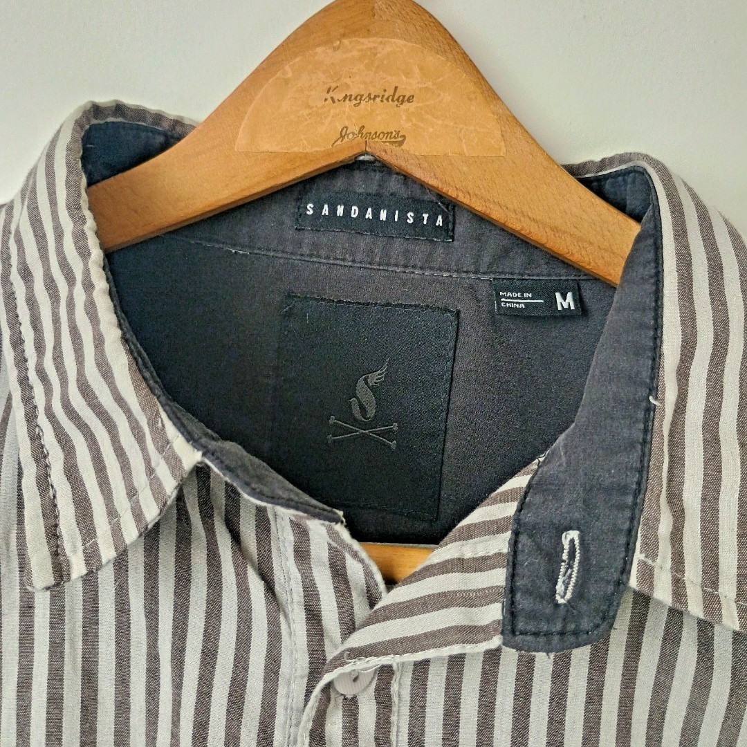 Sandanista Men’s Gray/White Striped Long Sleeve Rocker Shirt