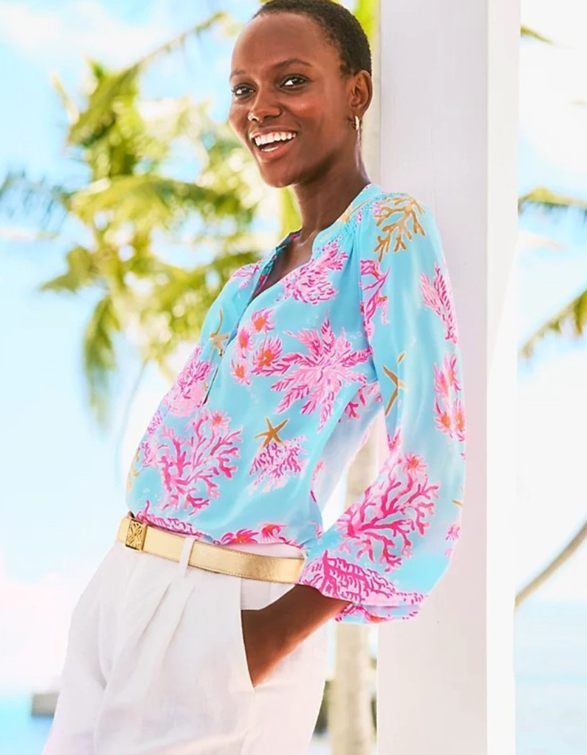 NWT LILLY PULITZER ELSA SILK TOP SIZE X-LARGE *ROYAL CORAL* MULTI