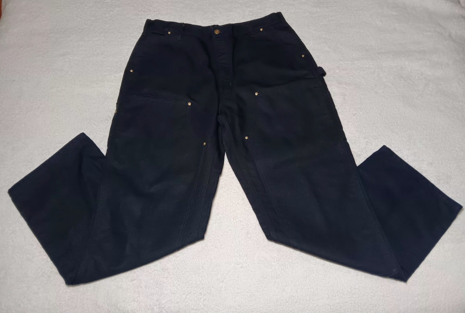 CARHARTT Black Double Knee B01 Pants Loose Fit Made in USA Size 38×32 VGC