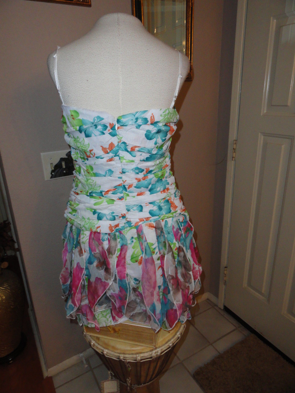 Pink Blue White Spaghetti Floral Dress. Junior Size Medium Large & XLarge