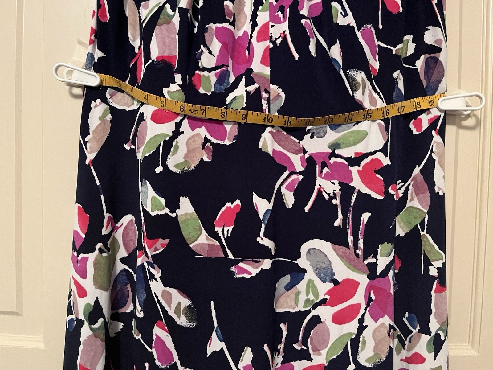 WISP Dress 18W Graphic Floral dk Navy White Pink Green Key-hole neck Cap Sleeves