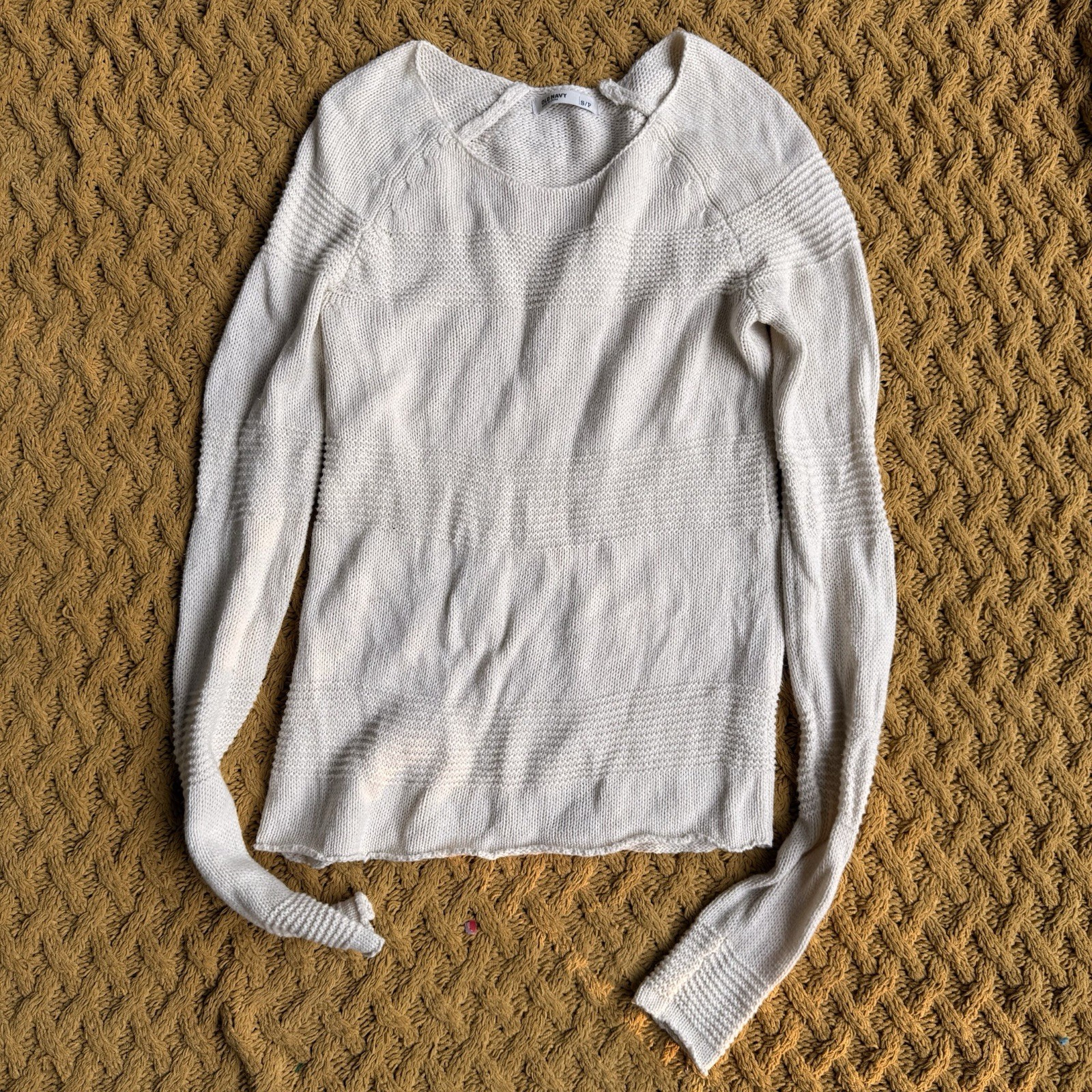 Old Navy Cotton Blend Long Sleeve Cream Sweater Pull Over Top Size S Small Women
