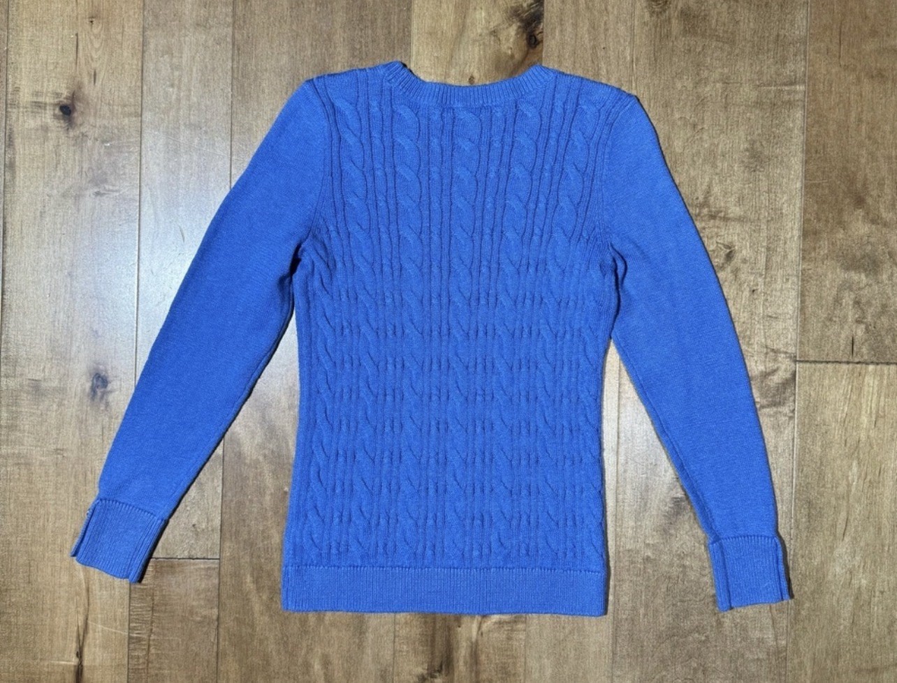 Talbots Blue Cable-Knit Crew Neck Pullover Sweater, Long Sleeve, Button S
