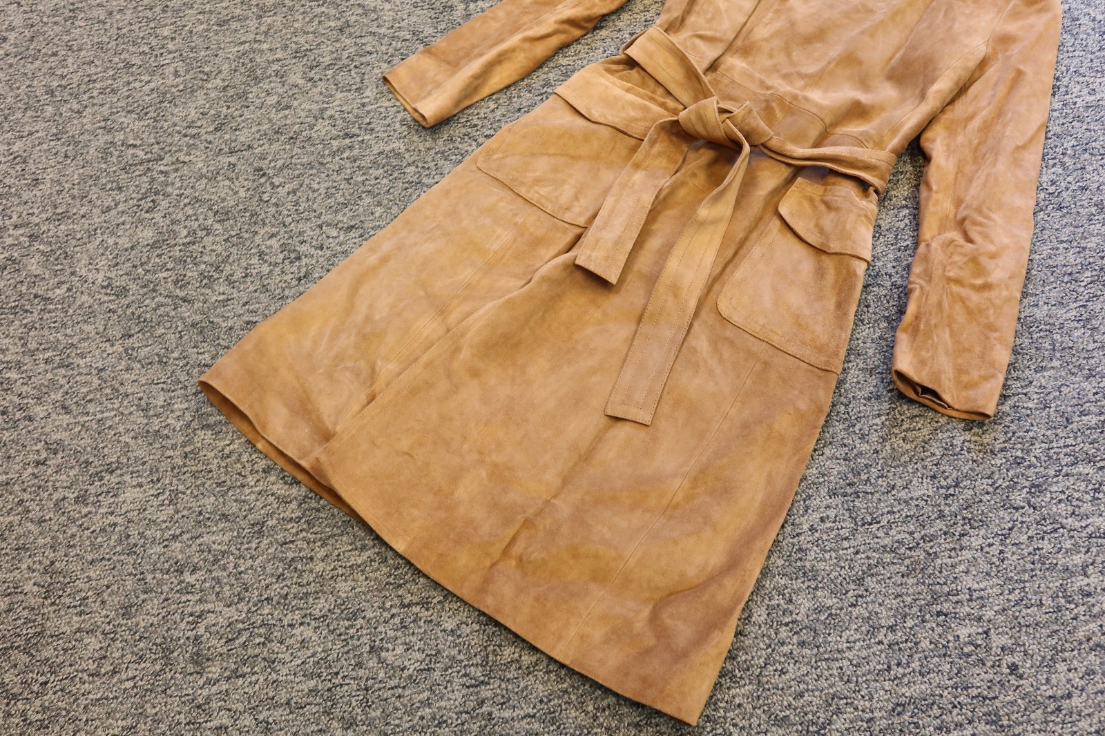 $695 New Michael Kors Calf Suede Buttonless Trench Coat – MEDIUM – Acorn Brown