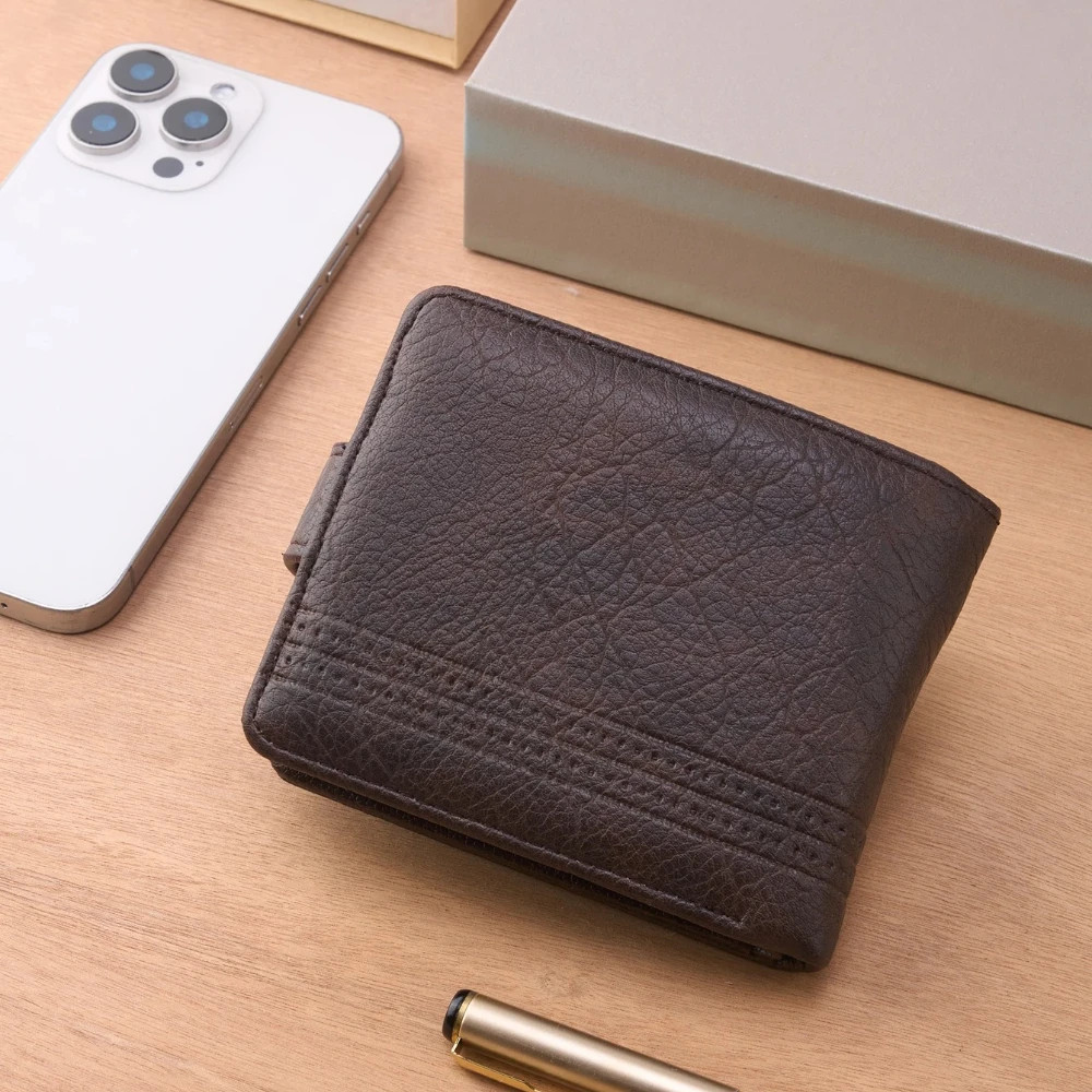 Men’s Slim Leather Wallet, Quality Zipper Purse with Coin Pocket, Male Business