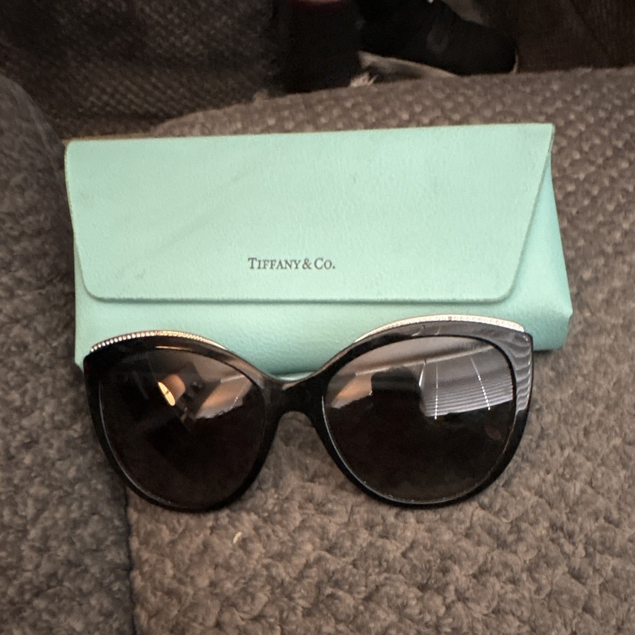 Tiffany & Co. Women’s Round Oversized Sunglasses Black Frame Gray Tinted Lens