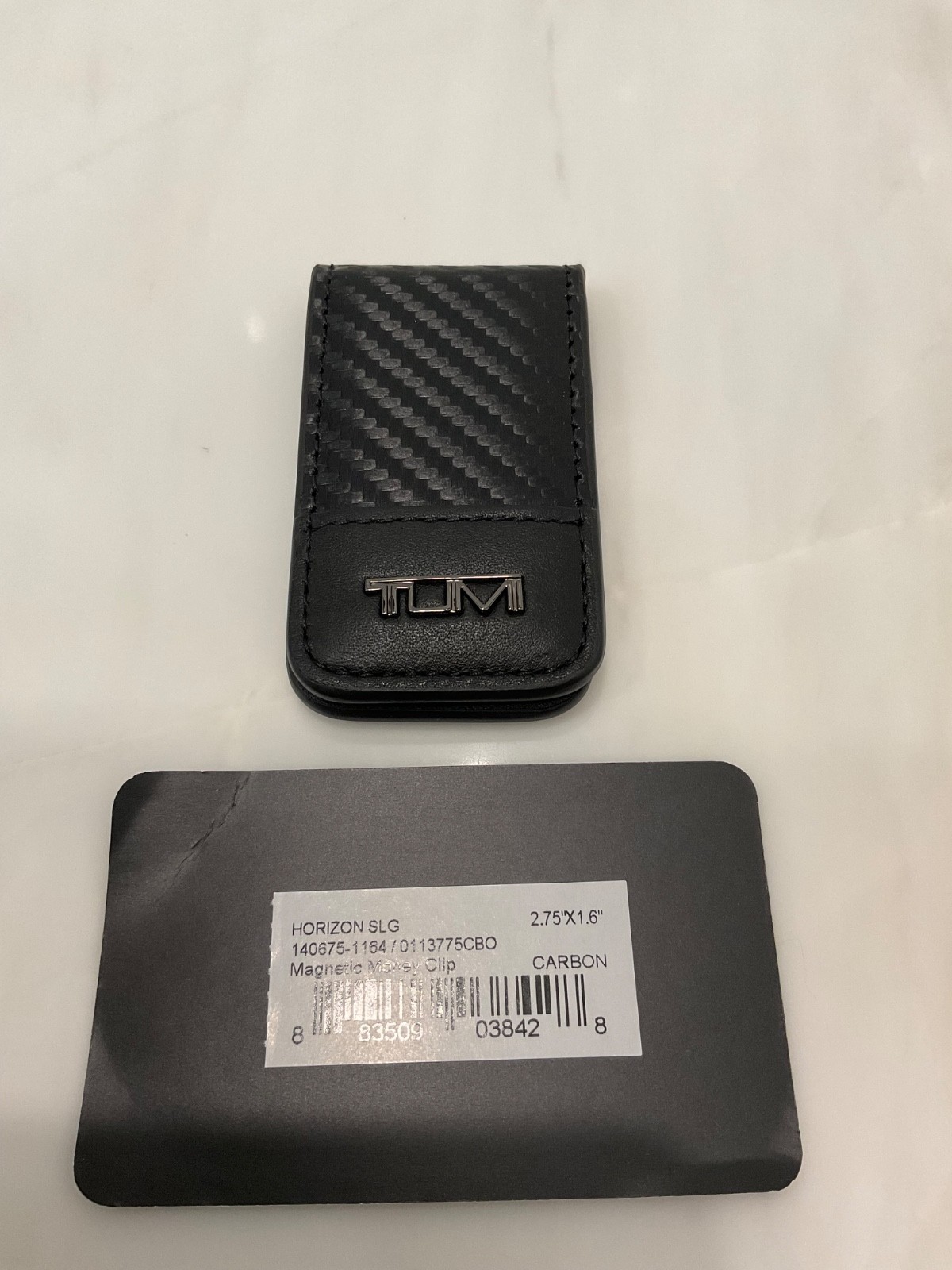 NEW Tumi Leather 2.75” x 1.6” MAGNETIC Money Clip – BLACK & CARBON FIBER
