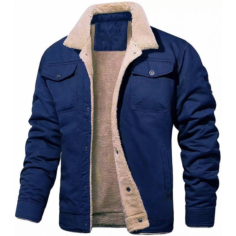 Winter Fleece Jackets Men Turn Down Collar Cotton Jackets Mens Solid Thick Warm