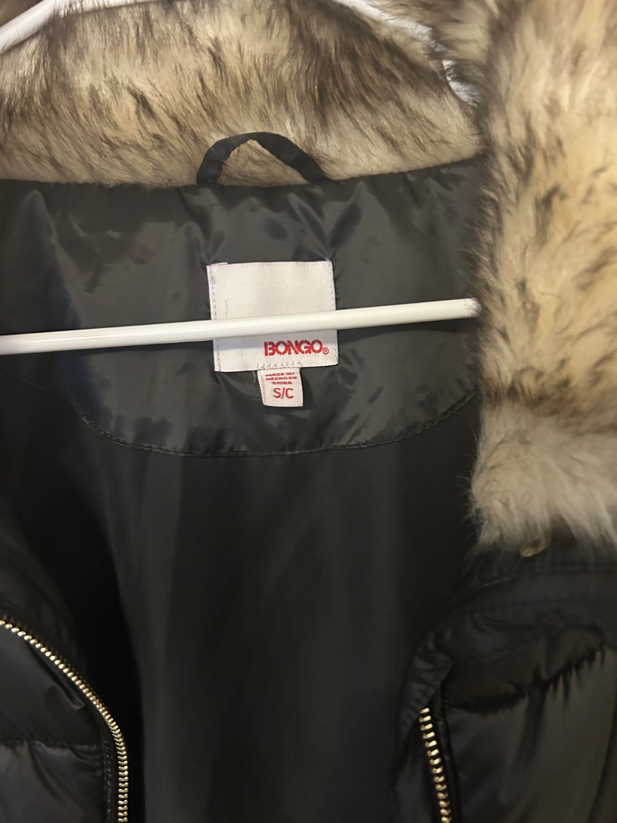 Bongo Small Puffer Jacket Black Faux Fur Trim Collar New Without Tags