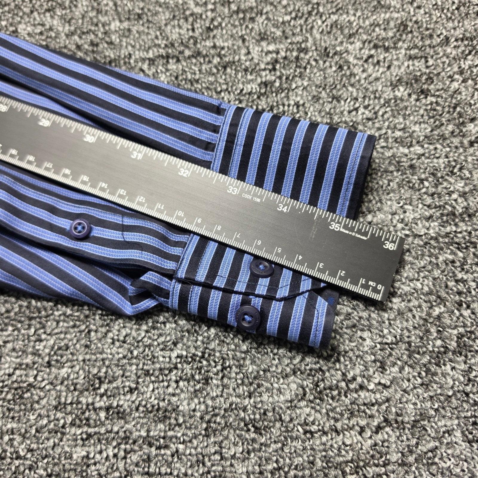 Button Down Shirt Bugatchi L Mens Blue Black Excellent Striped Long Sleeve