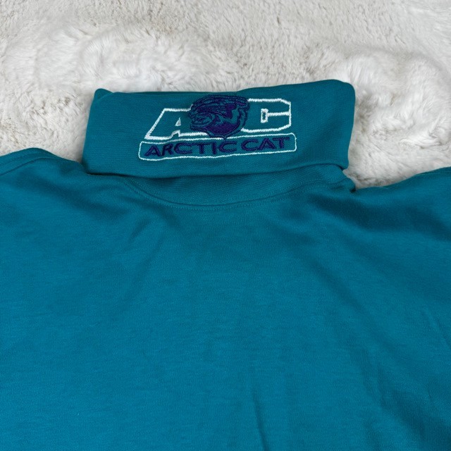 Vintage 90s Arctic Cat Long Sleeve Turtleneck T Shirt Medium Teal Single Stitch