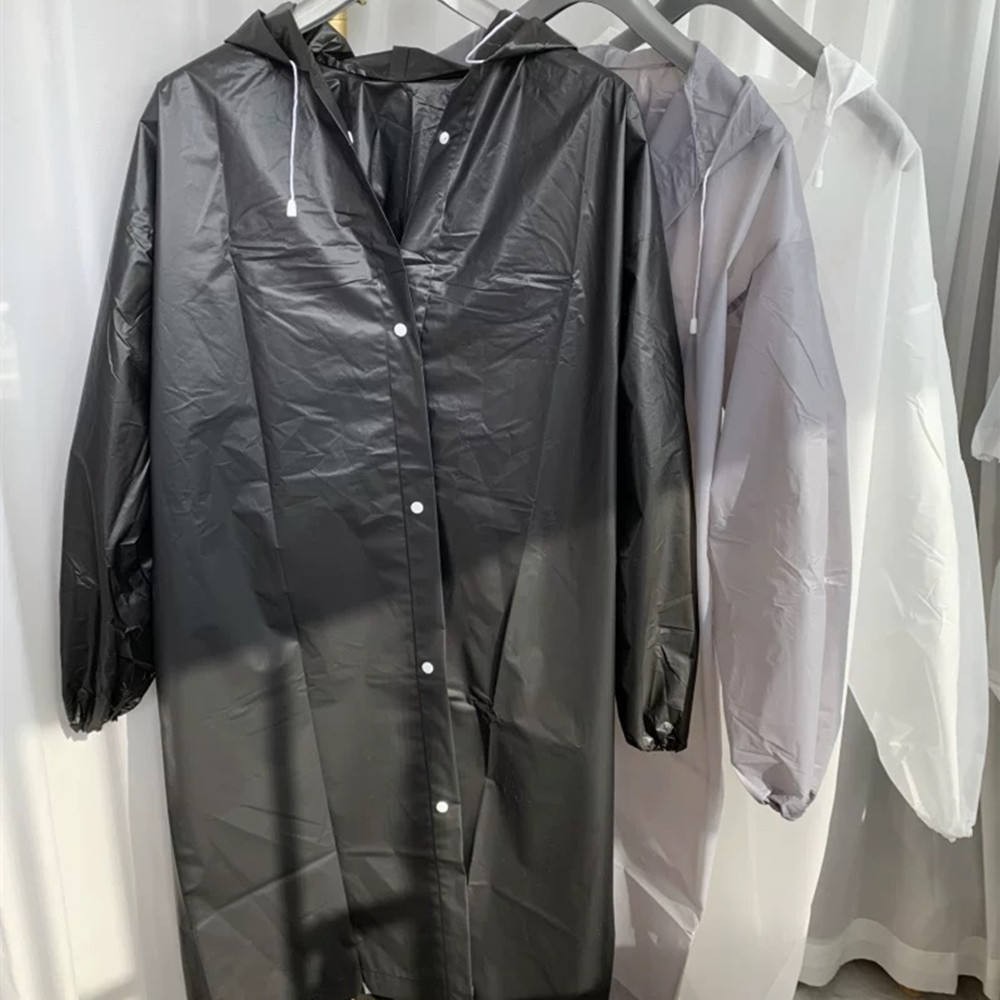 Men Black Waterproof Long Raincoat Rain Coat Hooded Trench Jacket Outdoor Hiking
